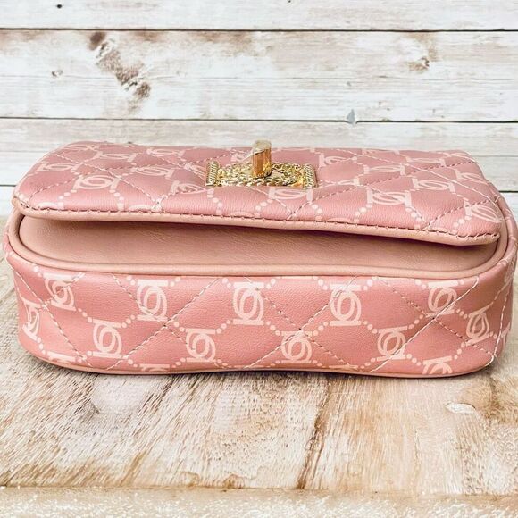 NWT BEBE Gorgeous Pink logo Liv Signature quilted gold chain Crossbody bag